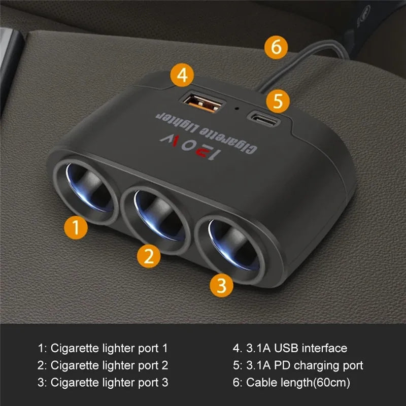 3 in 1 car lighter spliter