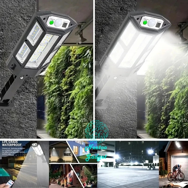 Remote Control Upgraded COB Solar Light Outdoors PIR Motion Sensor IP65 Outdoor Solar Wall Street Light Waterproof Lamp