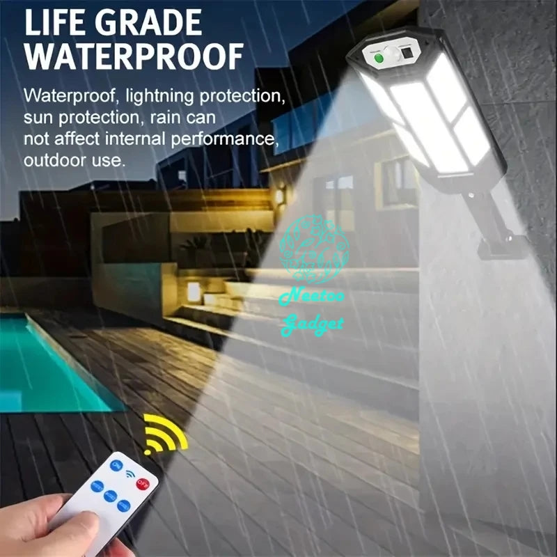 Remote Control Upgraded COB Solar Light Outdoors PIR Motion Sensor IP65 Outdoor Solar Wall Street Light Waterproof Lamp