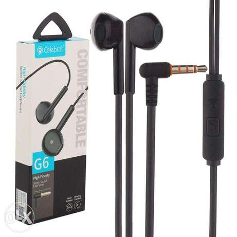 G6 Celebrate handsfree wired headphones earphones earbud with Mic – black