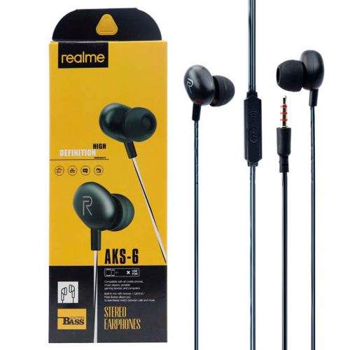 AKS-6 REALME EARPHONE DOUBLE SPEAKER 3.5MM DUAL DRIVE STEREO EARBUDS WITH MIC WIRE CONTROL WIRED HEADSET